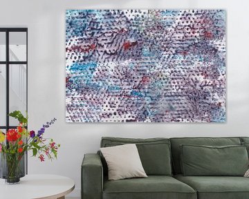Aquarell Malerei mit Foliendruck in Dunkelblau, Blau, Rot, Lila von Heike Rau