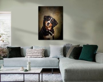 Hundemalerei mit Portraitfoto eines Berner Sennenhundes