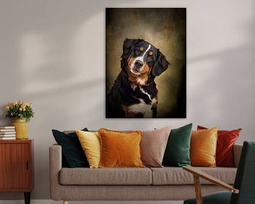 Honden Schilderij Met Portret Foto Van Een Berner Sennenhond