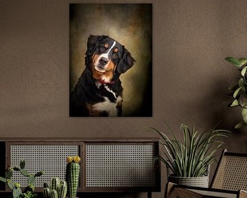 Honden Schilderij Met Portret Foto Van Een Berner Sennenhond van Diana van Tankeren