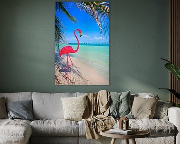 LP 70482046 Roze flamingo decoratie op tropisch strand