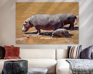 Nijlpaard met kind van Peter Michel
