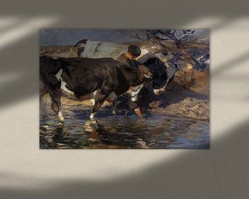 Treiber mit zwei Rindern an der Furt, HEINRICH VON ZÜGEL, 1906