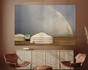 Regenboog in de Gobi woestijn van Suitcasefullofsmiles