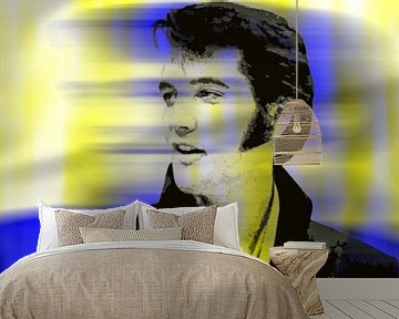 Elvis Presley Abstract Pop Art Portret in  Geel Blauw van Art By Dominic