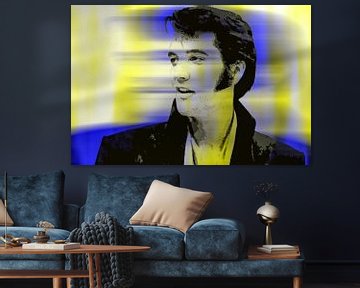 Elvis Presley Abstrakt Pop Art Porträt in Gelb Blau von Art By Dominic