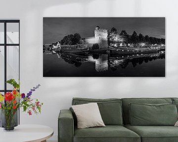 Panorama of the Thorbecke canal in Zwolle in black and white by Fotografie Ronald