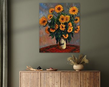 Gele zonnebloemen in impressionistische bloemenvaas
