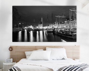 Der Hafen von Hoorn in Schwarz-Weiß