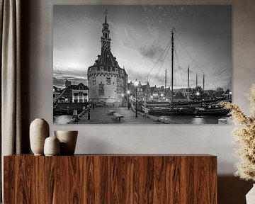 Le port de Hoorn en noir et blanc
