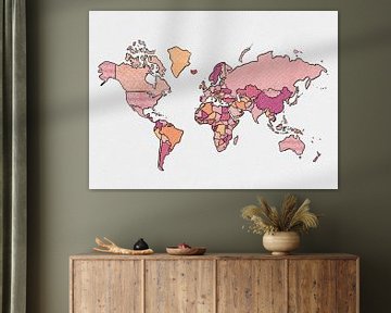 Geschetste wereldkaart | Roze van Studio Malabar