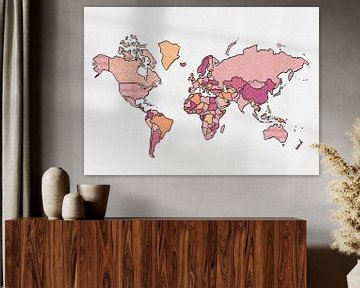 Wereldkaart (Geschetst, roze) van Studio Malabar