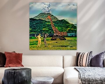 Verlorenes Paradies (Adam und Eva mit Giraffe und Vulkan)