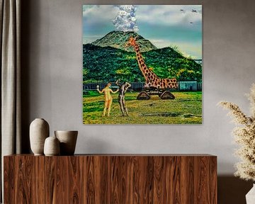 Paradise lost (Adam en Eva met giraffe en vulkaan) van Ruben van Gogh - smartphoneart