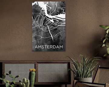 Amsterdam | Stadtplan auf schwarzer Aquarellfarbe