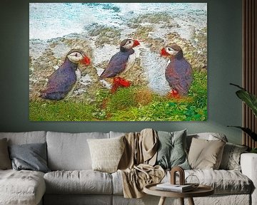 Papegaaiduikers op Papey, IJsland van Frans Blok - foto's, kunst en andere wanddecoratie