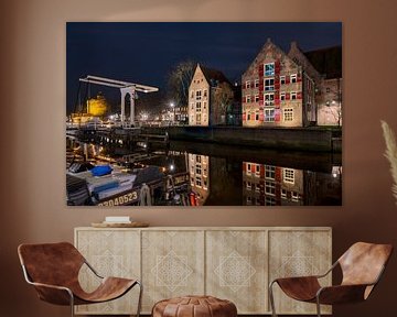 Sur le mur de la ville avec le pont Pelser Zwolle sur Fotografie Ronald