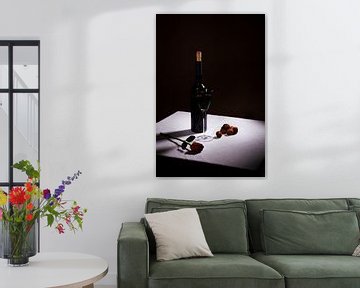 Still life with red wine and red rose by Rudy Rosman