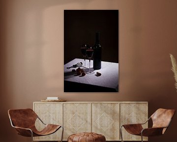 Still life with red wine and two glasses by Rudy Rosman