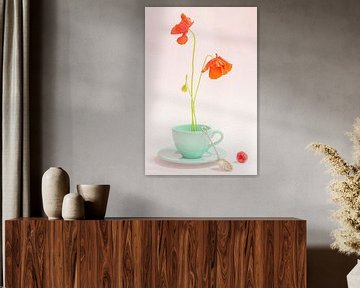 Stillleben Mohnblumen in einer Teetasse von Willy Sengers