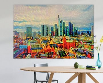 Buntes Kunstwerk Skyline von Frankfurt am Main von Slimme Kunst.nl