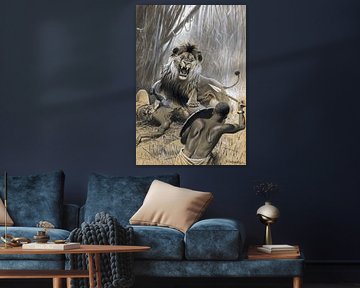 Hunting for the lion, WILHELM KUHNERT, 1894-1895 by Atelier Liesjes