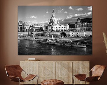 Church of Our Lady and Brühl Terrace in Dresden - Monochrome by Werner Dieterich