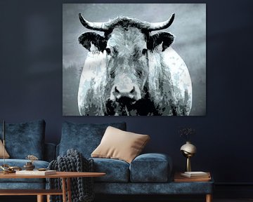 Stoere koe met horens - abstract van Anna Marie de Klerk