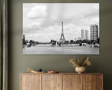 Parijs | Eiffeltoren | Frankrijk | Reisfotografie | Landschap | Uitzicht | Rivier Seine | Zwart-wit  van Mirjam Broekhof