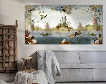 Niederländische Landschaft mit Enten und Windmühlen von Studio POPPY