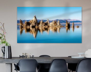 Reflection of calcareous tuff formations in Mono Lake in California USA by Dieter Walther