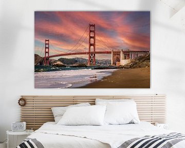 Golden Gate brug bij Baker Beach in San Francisco USA van Dieter Walther