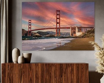 Golden Gate brug bij Baker Beach in San Francisco USA van Dieter Walther