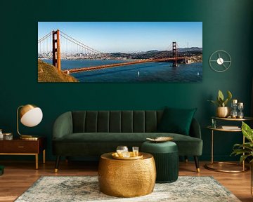 Panorama landmark Golden Gate Bridge red with view of San Francisco by Dieter Walther