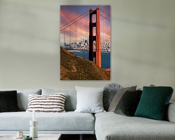 Pilar of Golden Gate Bridge pier with view of San Francisco by Dieter Walther