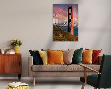 Brückenpfeiler Golden Gate Bridge mit Blick auf  San Francisco von Dieter Walther