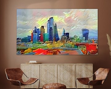 Expressionistisch Schilderij Londen Skyscrapers in stijl van Kandinsky van Slimme Kunst.nl