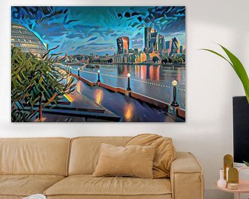 Modern Painting London Skyline with Thames by Slimme Kunst.nl