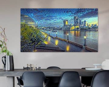 Malen der Londoner Skyline im Stil von Van Gogh Starry Night