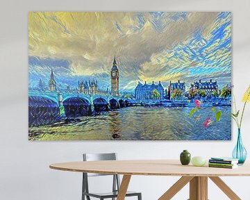 London Bridge in the style of Van Gogh Starry Night by Slimme Kunst.nl