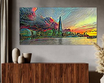 Picasso-stijl Schilderij Theems en Skyline van Londen van Slimme Kunst.nl