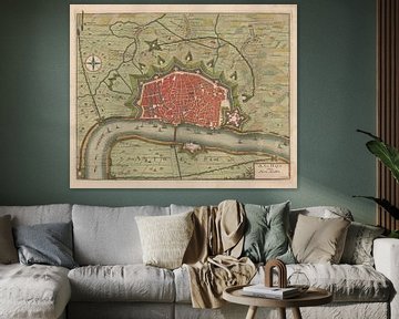 Map of Antwerp in colour, anno ca 1660, with white frame by Gert Hilbink
