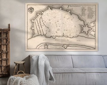 Map of Antwerp with white frame, anno ca 1705 by Gert Hilbink