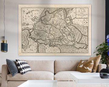 Map of Ghent (Belgium) anno ca 1745, with white frame by Gert Hilbink