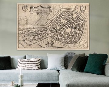 Map of Bergen op Zoom with white frame, anno ca 1610 by Gert Hilbink