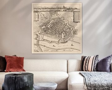 Map of Arnhem with white frame, anno ca 1660 by Gert Hilbink