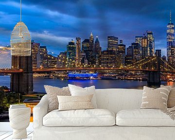 New York City Skyline - View on the Brooklyn Bridge in the evening by Tux Photography