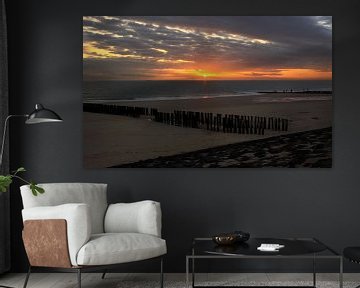 Zonsondergang strand Zoutelande van MSP Canvas