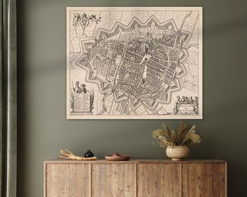 Map of Groningen city from ca 1657, with white frame by Gert Hilbink