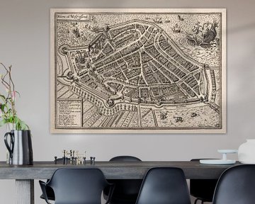 Carte ou plan de la vieille ville de Hoorn, vers 1596 avec cadre blanc sur Gert Hilbink